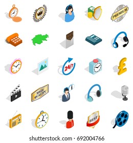 Around the clock icons set. Isometric set of 25 around the clock vector icons for web isolated on white background