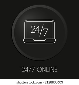 todo el día en línea icono de línea mínima de vector sobre botón 3D aislado en fondo negro. Vector Premium.