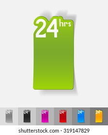 around the clock paper sticker with shadow. Vector illustration