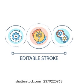 Around clock schedule loop concept icon. Daily access. Non stop working. Timetable optimization abstract idea thin line illustration. Isolated outline drawing. Editable stroke. Arial font used