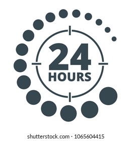 Around the clock sign. Open 24 hours a day icons for shops, cafe and other enterprises Service Service. Flat vector cartoon illustration. Objects isolated on a white background.