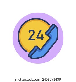 Around the clock support service line icon. Day and night, always open, telephone outline sign. Service, call center, helpline concept. Vector illustration, symbol element for web design
