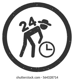 Around the Clock Work grainy textured icon inside circle for overlay watermark stamps. Flat symbol with dirty texture.