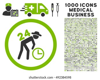 Around the Clock Work icon with 1000 medical commerce eco green and gray vector pictographs. Collection style is flat bicolor symbols, white background.