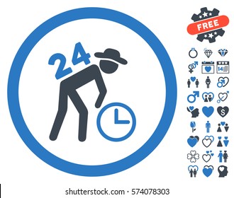 Around The Clock Work pictograph with bonus lovely pictures. Vector illustration style is flat rounded iconic smooth blue symbols on white background.