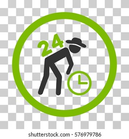 Around The Clock Work rounded icon. Vector bicolor illustration style is a flat iconic symbol inside a circle, eco green and gray colors, transparent background.