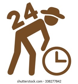 Around The Clock Work vector icon. Style is flat symbol, brown color, rounded angles, white background.