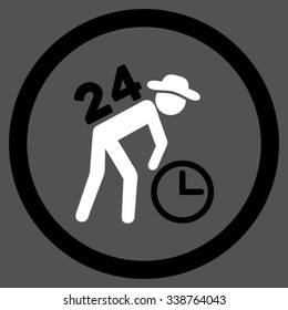 Around The Clock Work vector icon. Style is bicolor flat rounded symbol, black and white colors, rounded angles, gray background.