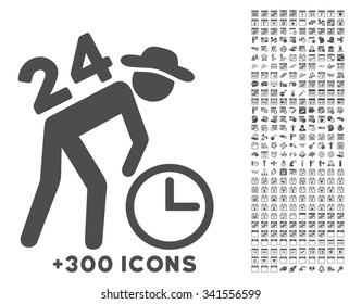 Around The Clock Work vector icon with additional 300 date and time management pictograms. Style is flat symbols, gray color, rounded angles, white background.