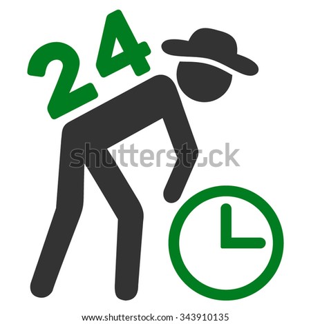 Around The Clock Work vector icon. Style is bicolor flat symbol, green and gray colors, rounded angles, white background.