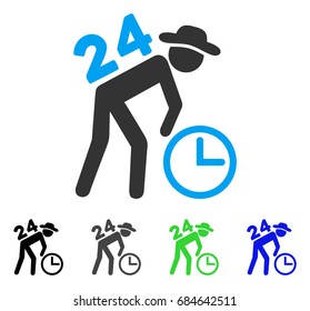 Around The Clock Working Gentleman flat vector illustration. Colored around the clock working gentleman gray, black, blue, green pictogram versions. Flat icon style for graphic design.