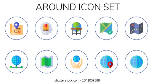 around icon set. 10 flat around icons.  Collection Of - map, globe, memorize, earth, worldwide