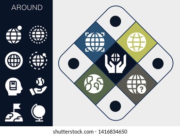 around icon set. 13 filled around icons.  Simple modern icons about  - Worldwide, Earth, Globe, Memorize, World, Earth globe