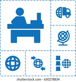 Around icon. set of 6 around filled icons such as globe, table, qround the globe, international delivery