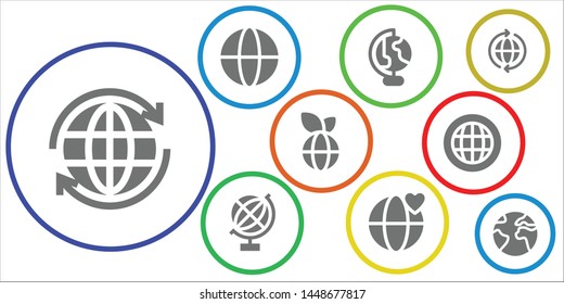 around icon set. 9 filled around icons.  Simple modern icons about  - Worldwide, Earth globe, Globe, World, Earth