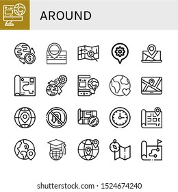 around icon set. Collection of World, Worldwide, Map, Earth, Globe, No turn, Circular clock icons