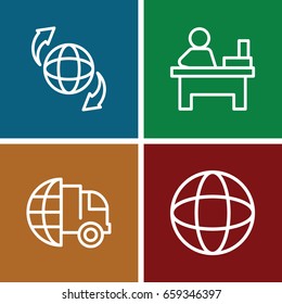 Around icons set. set of 4 around outline icons such as table, qround the globe, globe