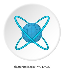 Around planet icon in cartoon style on white circle background. Research symbol vector illustration