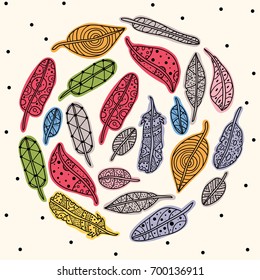 Around postcard with feathers and polka dot.