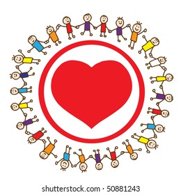 Illustration Kids Surrounding Large Heart Stock Vector (Royalty Free ...