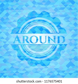 Around sky blue emblem with mosaic ecological style background
