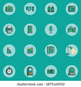 around stuff at office icon set vector