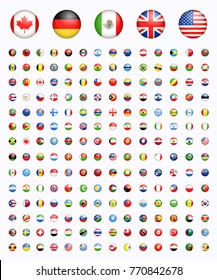 Around of the world all rounded circle vector illustration simple modern flags, country symbols with light effect, shadow, shape, shade