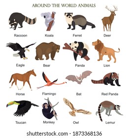 Around the world animals collectiom color flat icons set