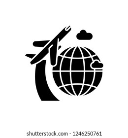 Around the world black icon, vector sign on isolated background. Around the world concept symbol, illustration 
