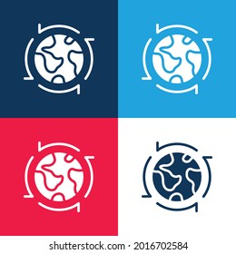 Around The World blue and red four color minimal icon set