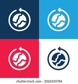 Alrededor del mundo azul y rojo cuatro colores mínimo conjunto de iconos