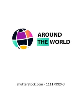 Around the world. Concept image, badge, insignia for advertising travel agency, company, bureau. Template logo with text.