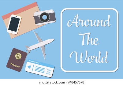 Around the world concept with travel objects icon