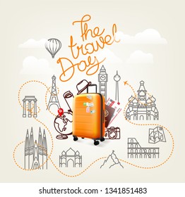 Conceito mundial. Ilustração em cores do World travel Vetor