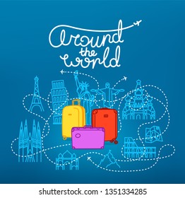 Around the world concept. World travel Vector color illustration