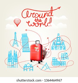 Around the world concept. World travel Vector color illustration