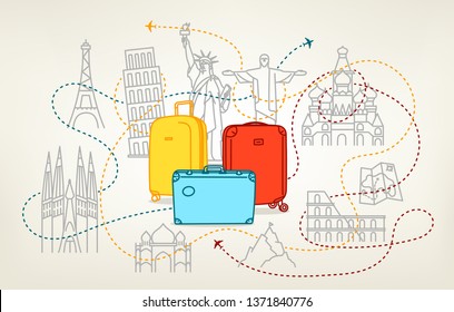 Around the world concept. World travel Vector color illustration