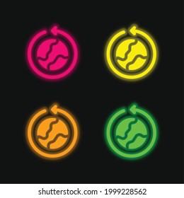 Around The World four color glowing neon vector icon