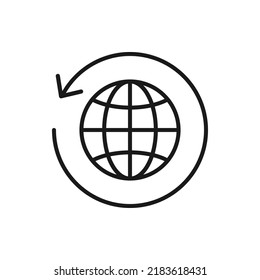 Around the world. Globe on circular arrow icon design isolated on white background. Vector illustration