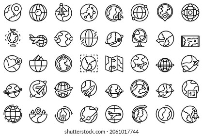 Around the world icons set outline vector. Globe world. Arrow wire