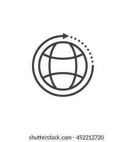 around the world line icon, outline globe with arrow vector logo, linear pictogram isolated on white, pixel perfect illustration
