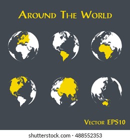 Around the world ( outline of world map and continent )