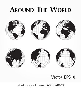 around the world ( outline of world map with latitude and longitude )