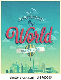 Around The World Poster. Vector Illustration.