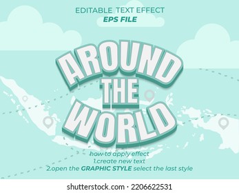 around the world text effect, font editable, typography, 3d text. vector template