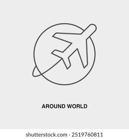 Ícone ou logotipo da linha fina 'Around World'. Símbolo ou assinatura no tema da companhia aérea ou do aplicativo de viagem. Ilustração de linha de vetor.