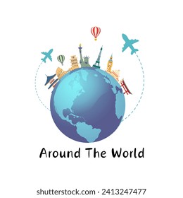 Around The World, Tourism landmarks in around the our world. Travel and tourism concept icon art