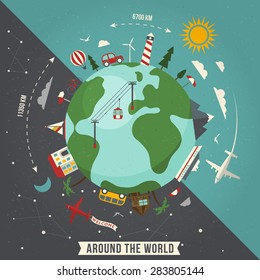 Around the world travel illustration