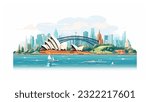 Around the world and traveling Australia poster art and illustrations cute and pastel important Landmark and natural attractions use for promote and used to publicize tourism