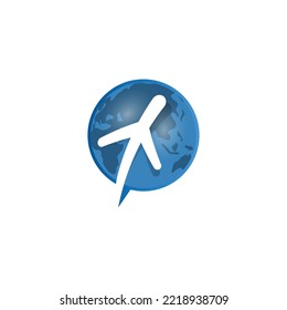 Around the world travelling by plane, airplane trip in various country, plane on a globe vector logo template 